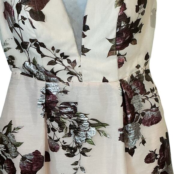 CRYSTAL DOLL Pink Metallic Floral Deep V-Neck Ball Gown Prom Bridesmaid Sz 3 - Picture 6 of 15